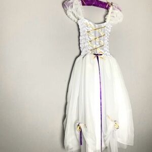 White Snow Princess with Purple & Gold Ribbons Trim